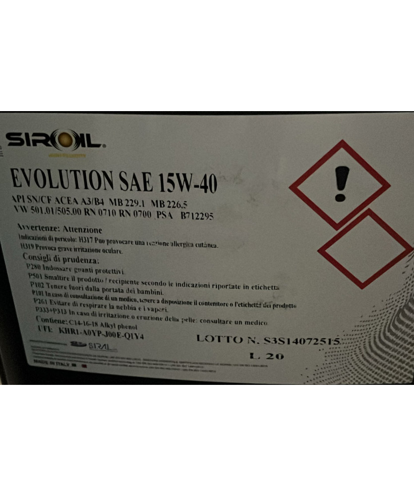 OLIO EVOLUTION LT20 15W40 PER MEZZI     ACE A3/B4 API SN/CF