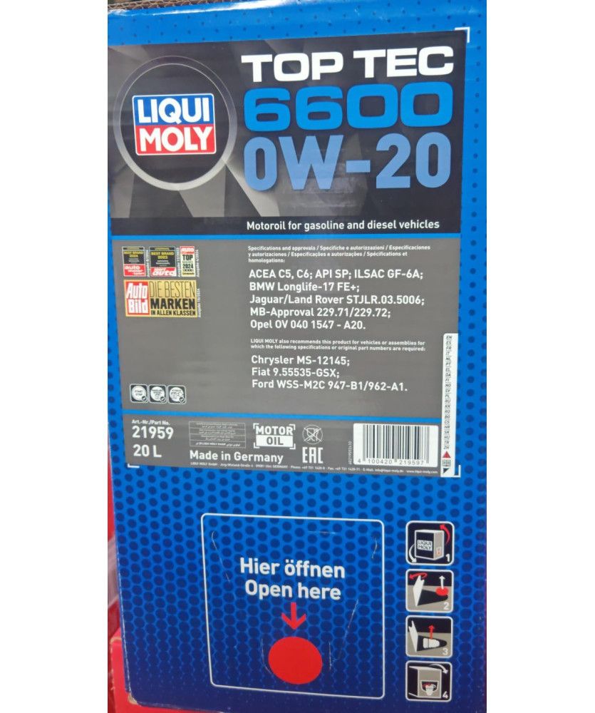 OLIO MOTORE TOP TECH 6600 0W20 20LT