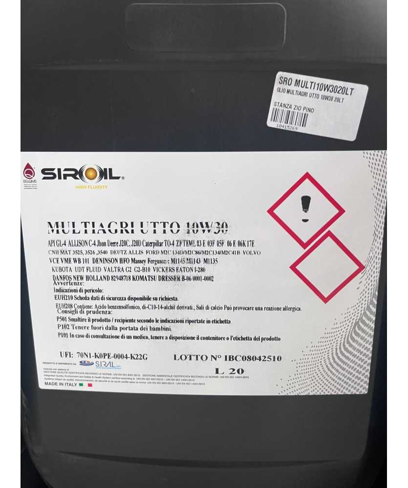 OLIO MULTIAGRI UTTO 10W30 20LT          API GL-4