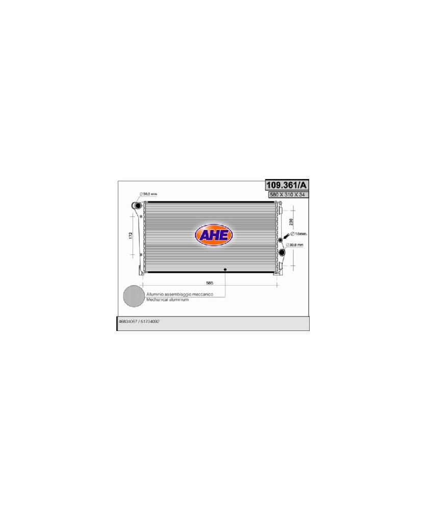 RADIATORE  YPSILON 1.3 A/C MUJT 580X310X34